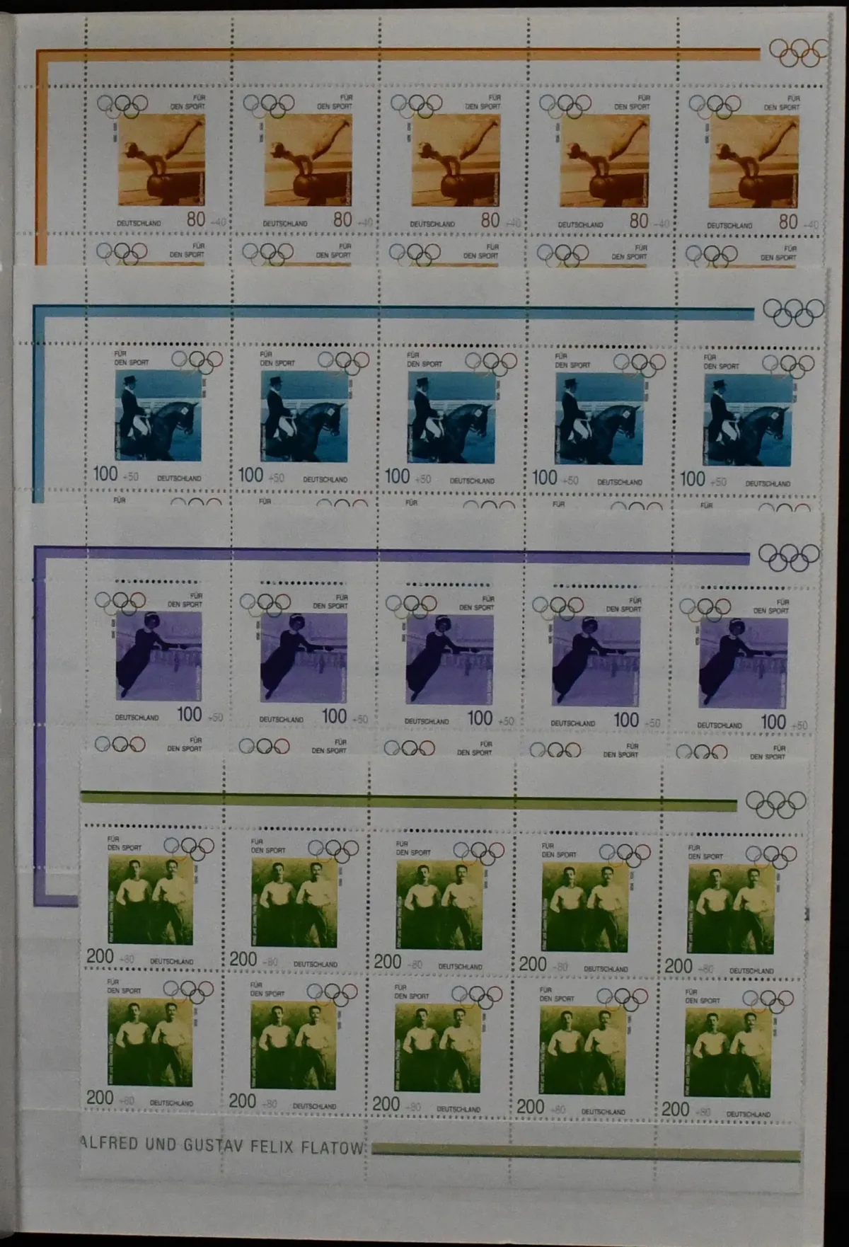 Germany, sheets of ten, mint never hinged collection, from 1994-2000 (no. 2142), complete except for the SWK issues, partly folded in the outer margin (here only individual values counted), with all good surcharge sets. Mi. 6000,-