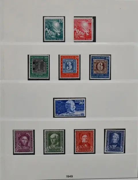 RFN, 1949-1969, kolekcja niekasowana, prawie kompletna (oprócz najwyższych wartości Posthorn), poza tym ze wszystkimi lepszymi wczesnymi wartościami, w tym Helfer der Menschheit, Marienkirche itd., częściowo odklejona i dlatego bardzo tanio wyceniona