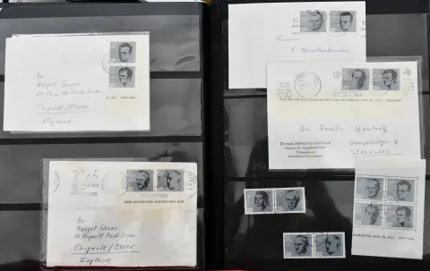 Germany, year 1964, Resistance Fighters block, used specialized collection, includes the block 13 times loose used and 10 times on cover, the se-tenant blocks loose and on cover etc., all (!) with "Hannover" cancellations