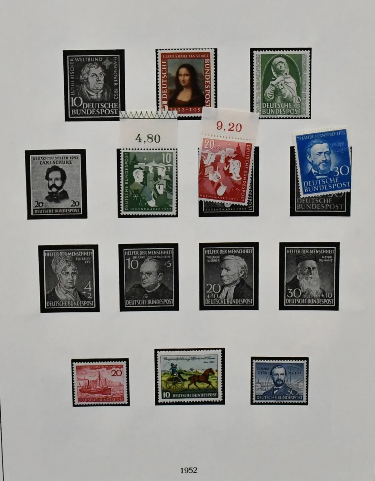 ФРГ, 1952/1999, коллекция негашёная, с № 153/54 с верхнего края листа, включая № 153 с полосой цветового контроля, № 161 и др., 1956-1999 полная, до 1989 в двух альбомах Lindner с футляром, позднее в папке Schaubek. Mi. 3300,-