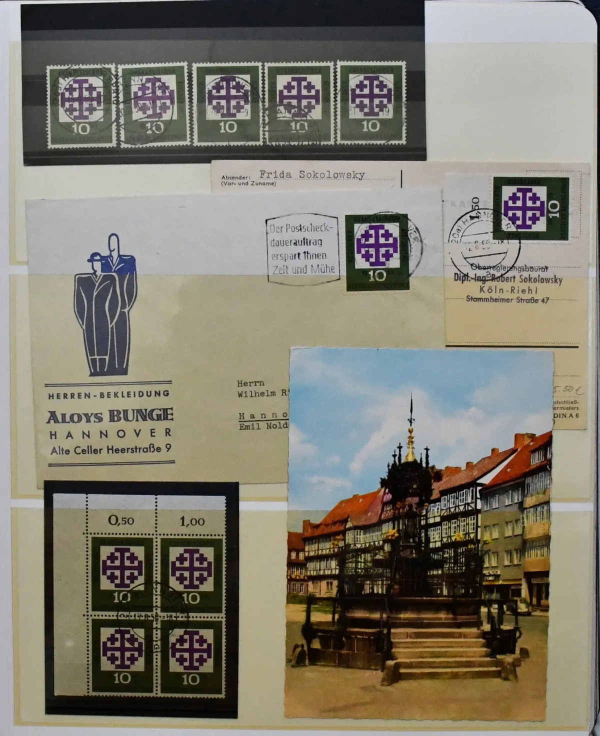 Federal Republic, 1959-61, special collection of about 150 covers and numerous loose stamps, all with "Hanover" cancellations or reference, also MeF, loose luxury items etc.