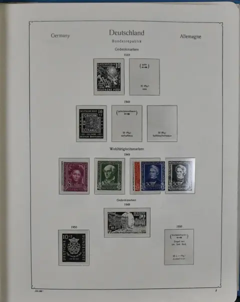 ФРГ, 1949/1979, коллекция, начиная с ** № 117/20, включая № 166/70 и т.д., с 1955/79 полная, за очень немногими гашеными все **. Плюс Хойс люмоген **, в старом альбоме KABE с формулярами. Mi. 1400,-