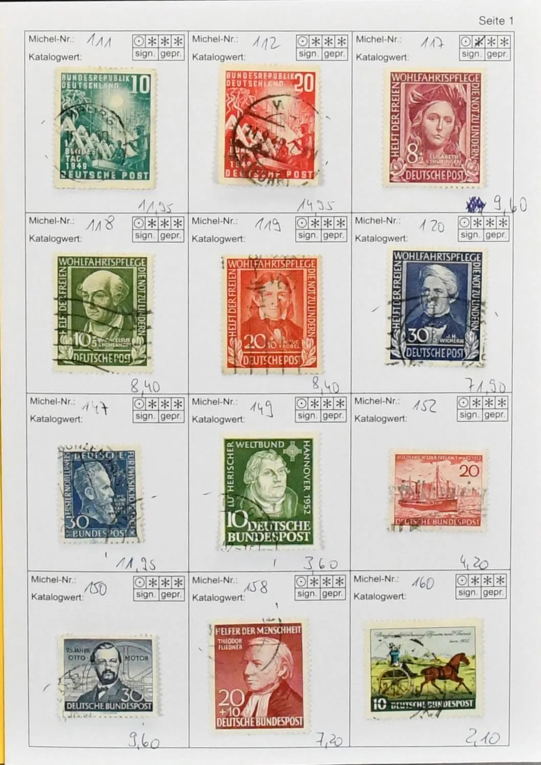 Bund, 1949-1958, used mixed-quality coll., only the first years from no. 111-12, 117-20 etc.