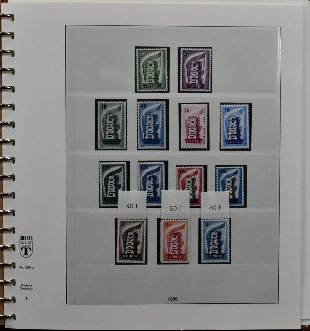 Europa-Union, CEPT, von 1956-82 praktisch kpl. postfrisch (bis auf zwei Kleinwerte) in zwei Lindner-Kassetten-Bindern, dabei Luxemburg 1956 vom Oberrand,…