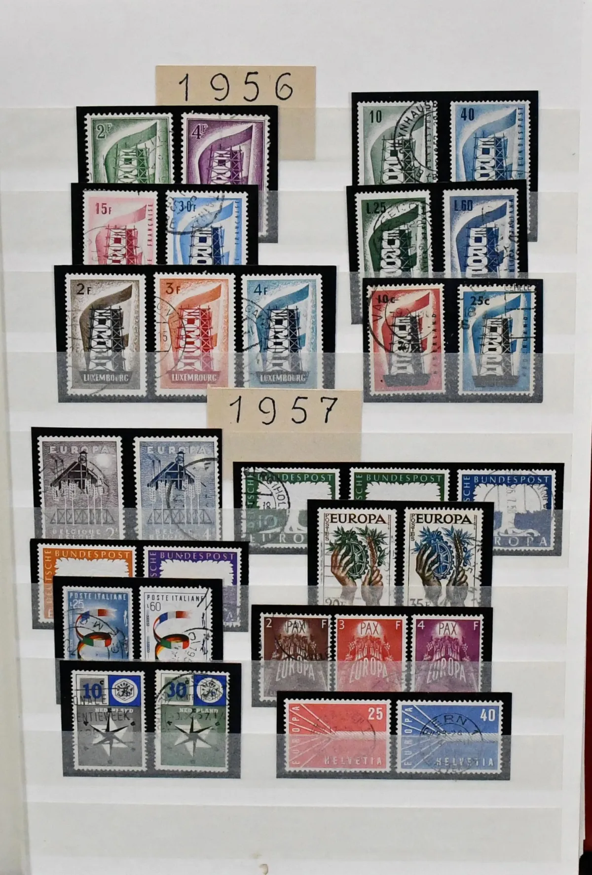 Europa-Union, CEPT, used collection of joint issues 1956/1979, without Liechtenstein 1960 and Spanish Andorra 1972, virtually complete, with Luxembourg 1956/57 etc., in ...
