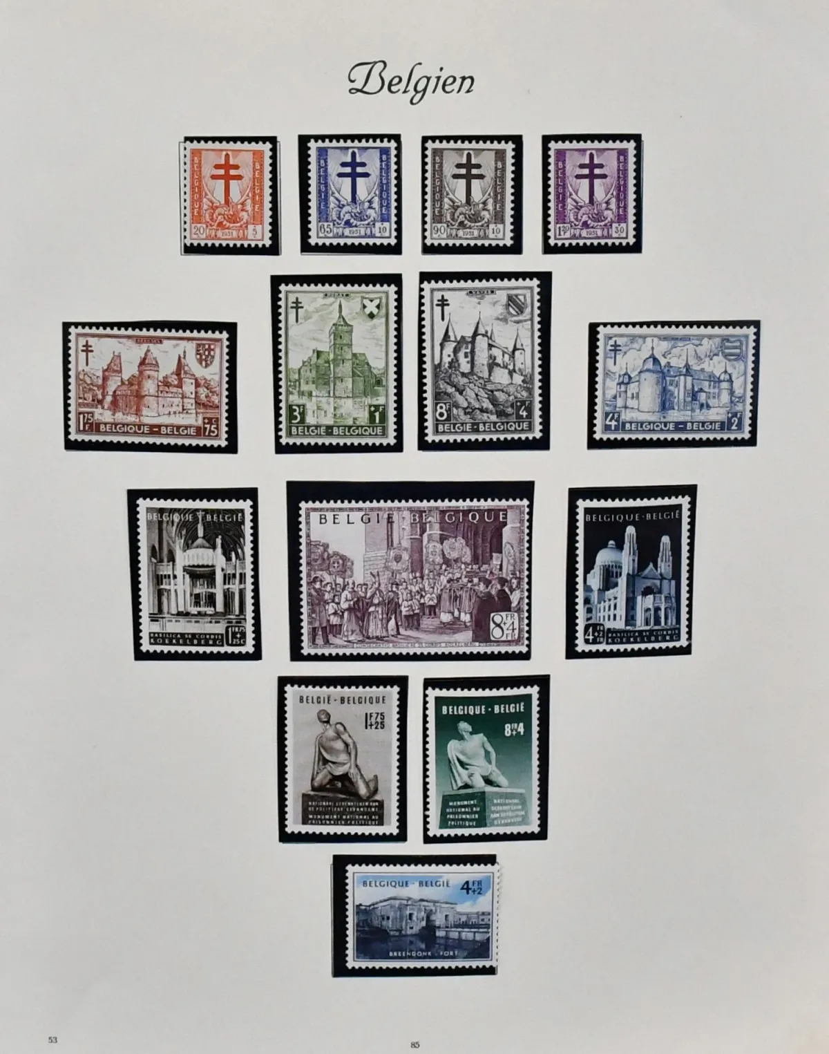 Belgium, 1951-1980, unused/postally used collection in two volumes, probably complete, initially unused, with no. 906/908, 909/13, tuberculosis no. 914/21, basilica with sheet 24,…