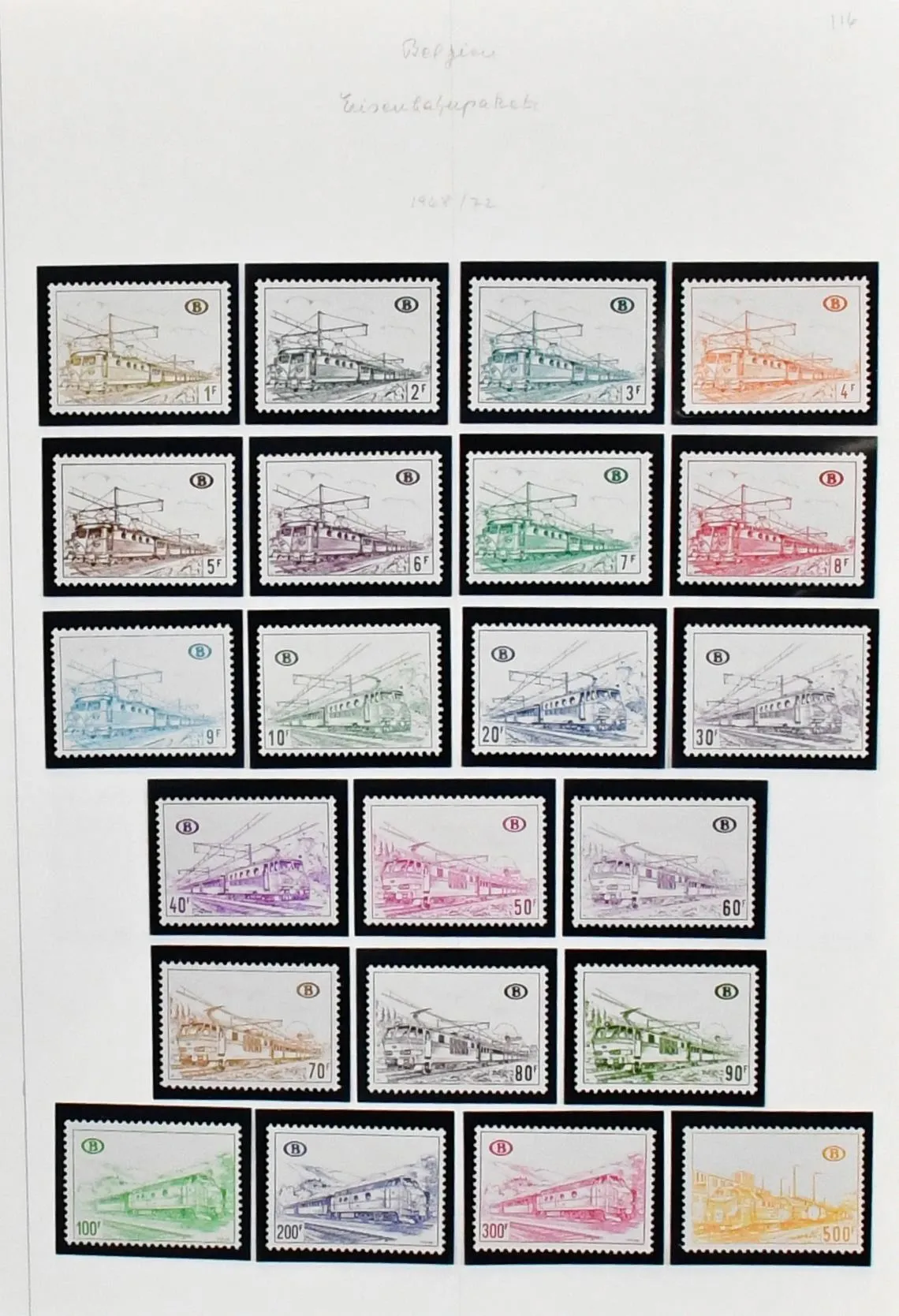Belgien, Nebengebiete mit Eisenbahn- und Postpaket-Marken, postfrische Slg. aus 1951-1980, dabei Eisenbahn ab Nr. 296, 297 (Mi. 220,-), Elektroloks aus…