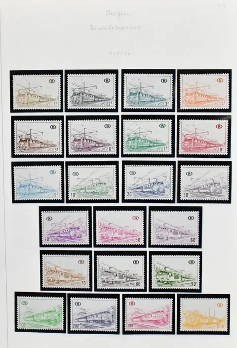 Belgium, back of book with railway and parcel post stamps, mint collection from 1951-1980, including railway from no. 296, 297 (Mi. 220,-), electric locomotives from…