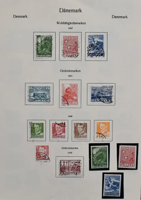 Denemarken, 1945/1990, deels gestempelde en vooral postfrisse verzameling met o.a. 1350,- DKK (= 180,- euro) geldige nominale waarde, enz.