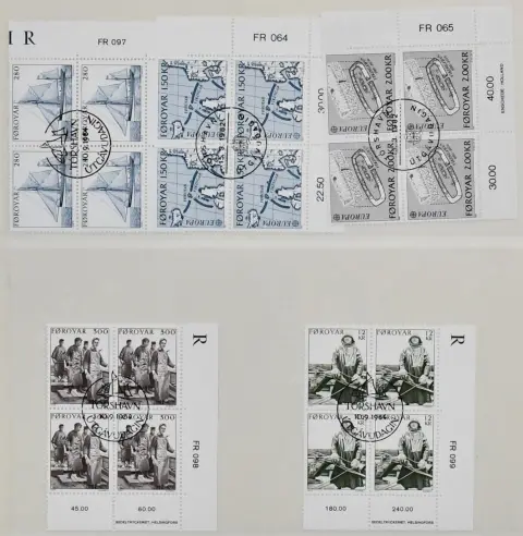 Фареры, 1981-1992, обширная коллекция гашёных квартблоков на хороших чистых листах, почти полная, Michel ок. 1200 евро