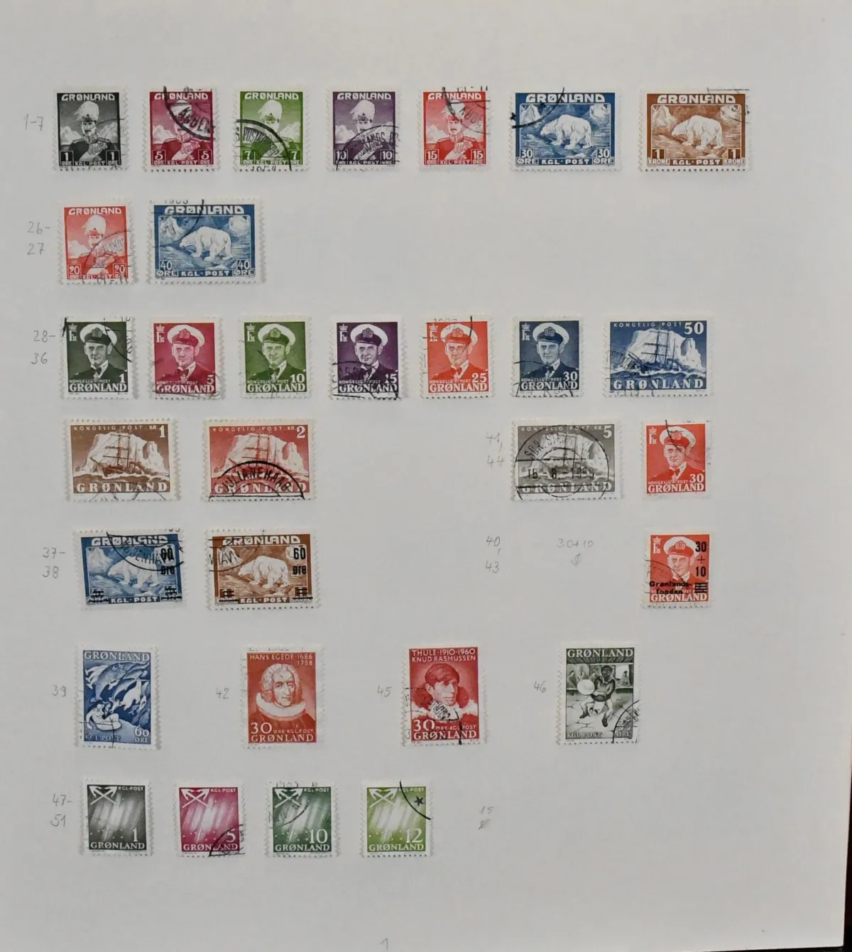 Greenland, 1938-2002, collection in both conditions in album, including no. 1-7 used, 52-57 MNH, 140 used and on card, also numerous circulated covers, and Thule no. 1-5 used, plus some Faroe Islands