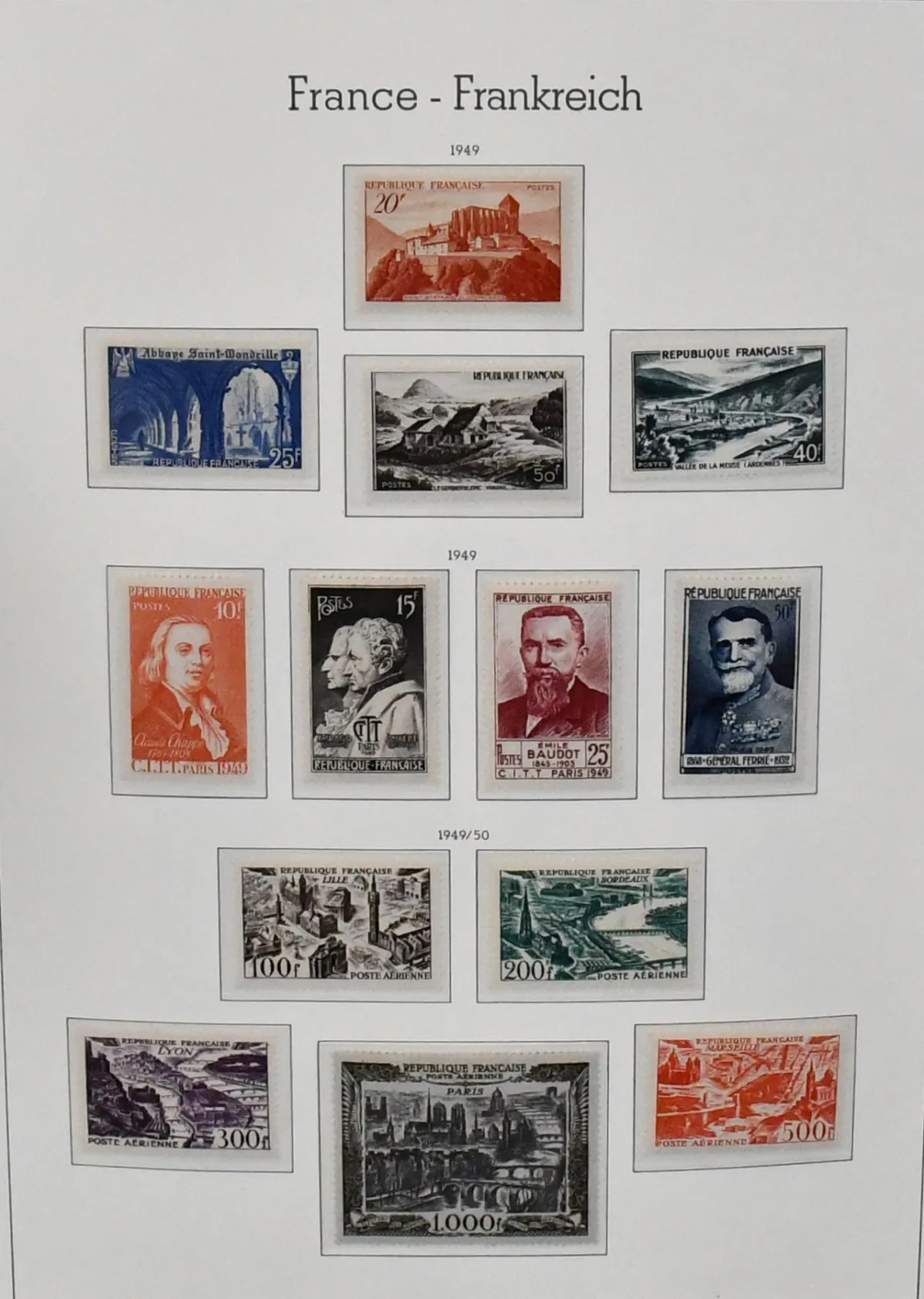 Frankrijk, 1945-2000, postfrisse, vrijwel complete verzameling in drie Leuchtturm voorgedrukte albums, waaronder Beroemde Fransen, luchtpost en Rode Kruis, de moderne...