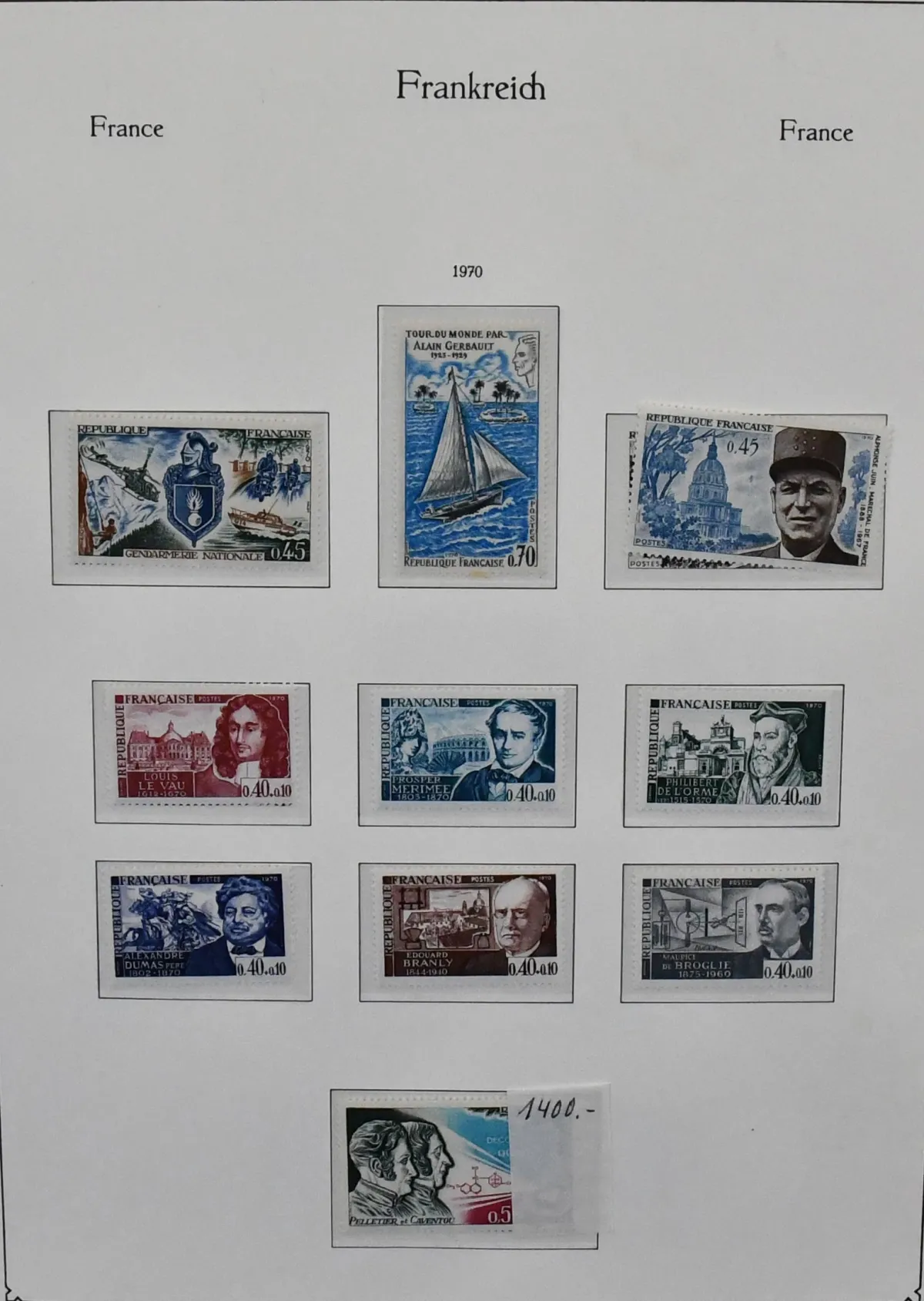 France, 1970-1992, complete mint never hinged collection in two pre-printed albums. Contained valid nominal 2600,- FFr. (= 400,- Euro)