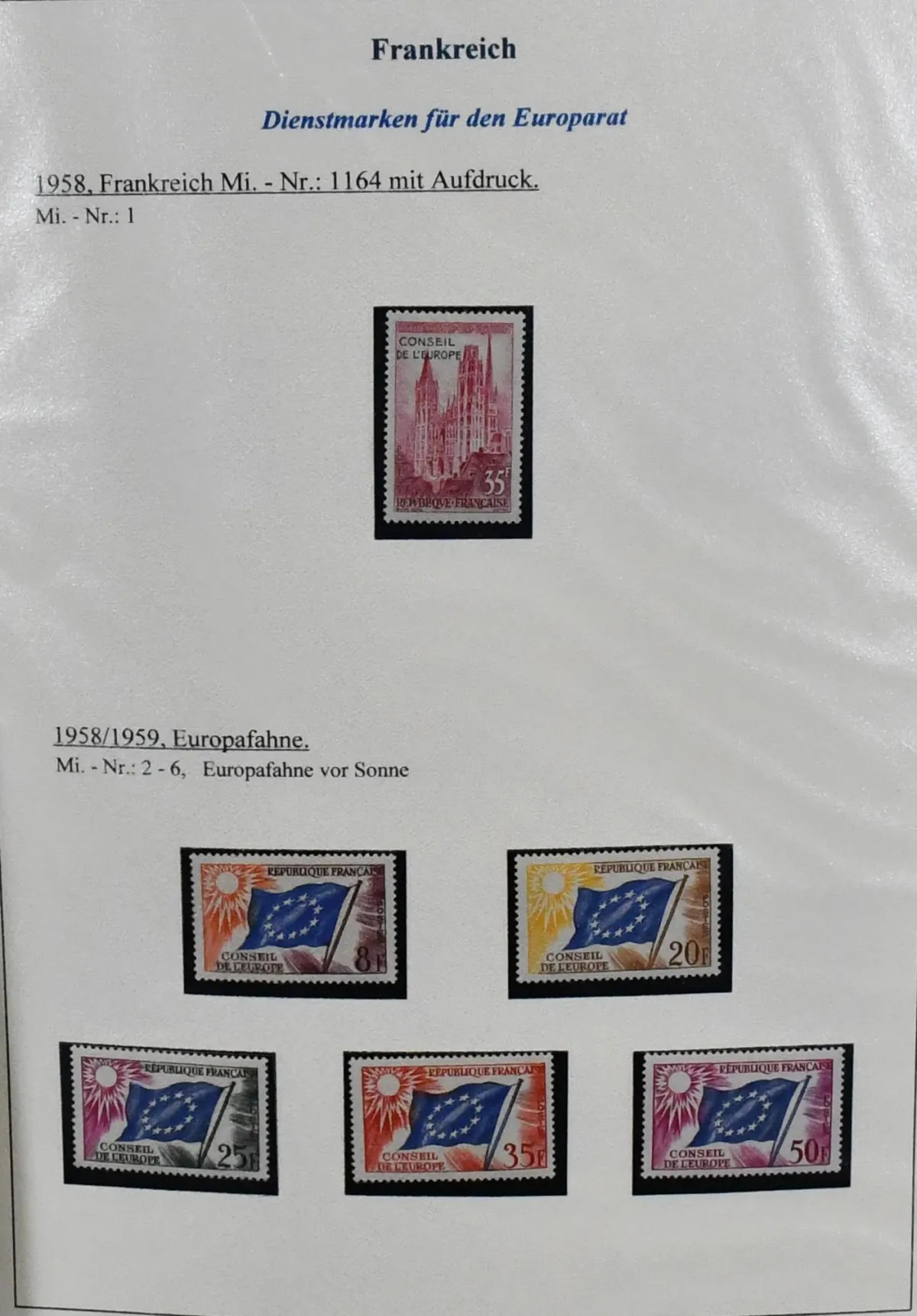 Francja, znaczki służbowe dla Rady Europy i UNESCO, głównie czyste w albumie samoprzylepnym