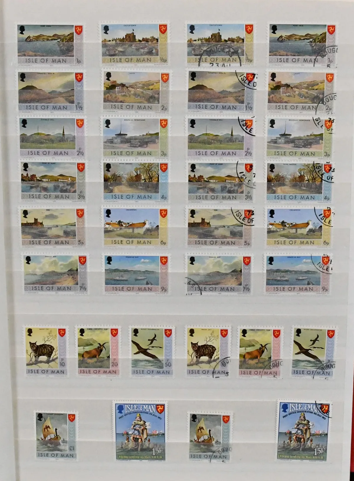 Isle of Man, 1973/2001, both mint never hinged and post office cancelled each complete collection in three albums. Plus postage with good No. 1/8I in decorative complete…