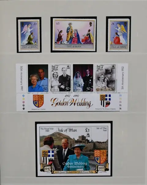 Isle of Man, 1958-2000, bijna complete postfrisse verzameling in twee SAFE-Dual voorbedrukte albums, extra met ettelijke boekjes, portzegels enz. Mi. 1700,-