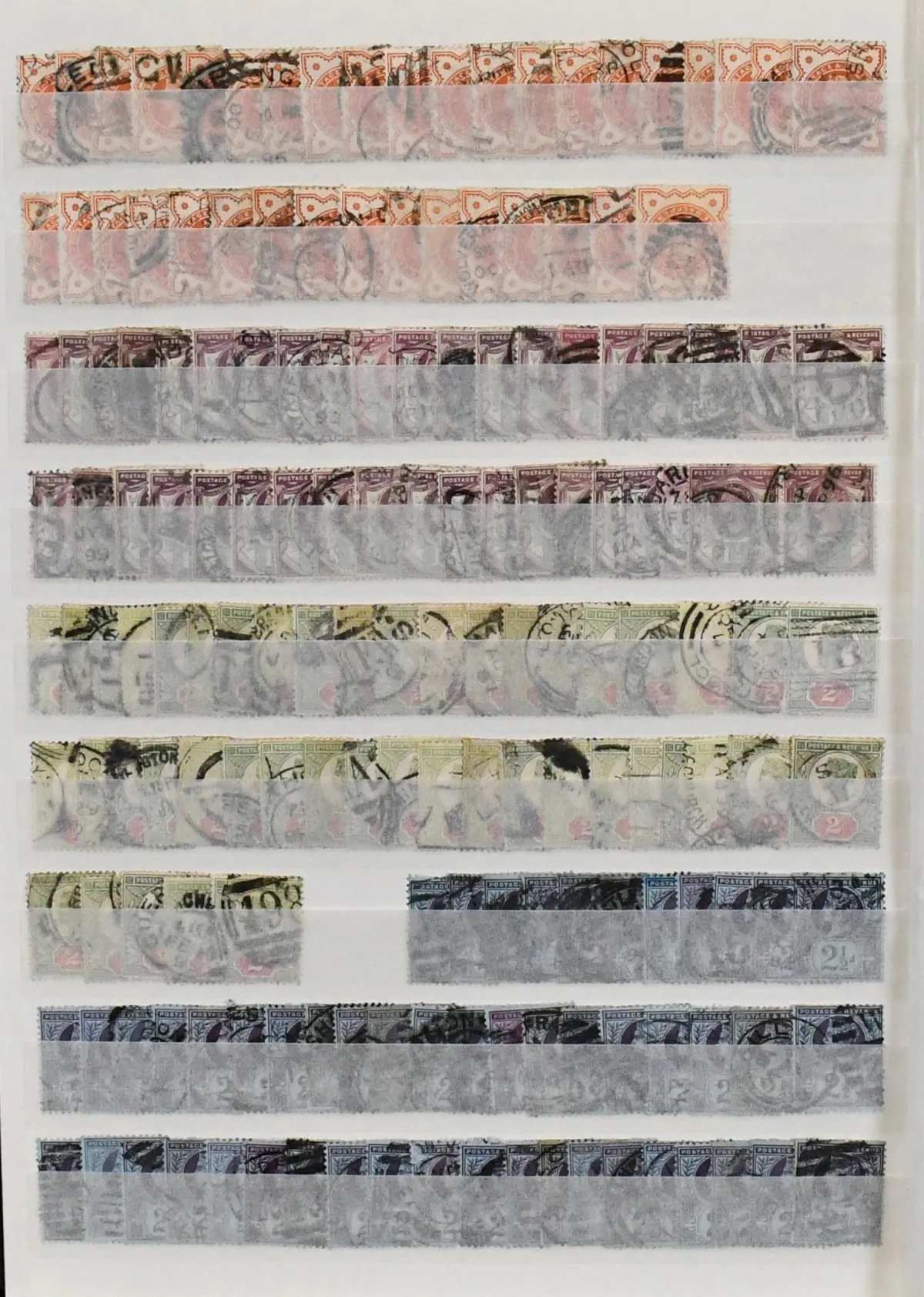 Great Britain, issue No. 86/97, lot of about 450 cleanly cancelled values, almost all values multiple, incl. top value No. 97 per 31. Mi. 3800,-