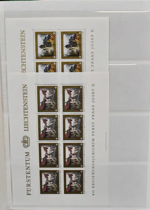 Liechtenstein, 1978/1988, kolekcja pocztowa ponad 200 różnych arkuszy, w tym wiele kompletnych zestawów, dobry mały arkusz nr 734 itd. Mi. 5700,-