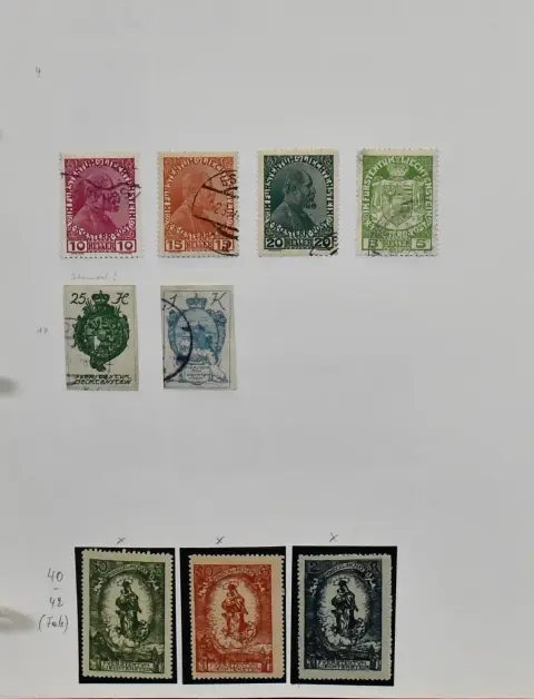 Liechtenstein, 1917-1978, głównie kasowana kolekcja na własnoręcznie wykonanych kartach w segregatorze, w tym m.in. nr 5-8, 60, 71, 102, 106, 108-13 na liście lotniczym poleconym, 143-47, 173-79 itd., wysoka wartość katalogowa