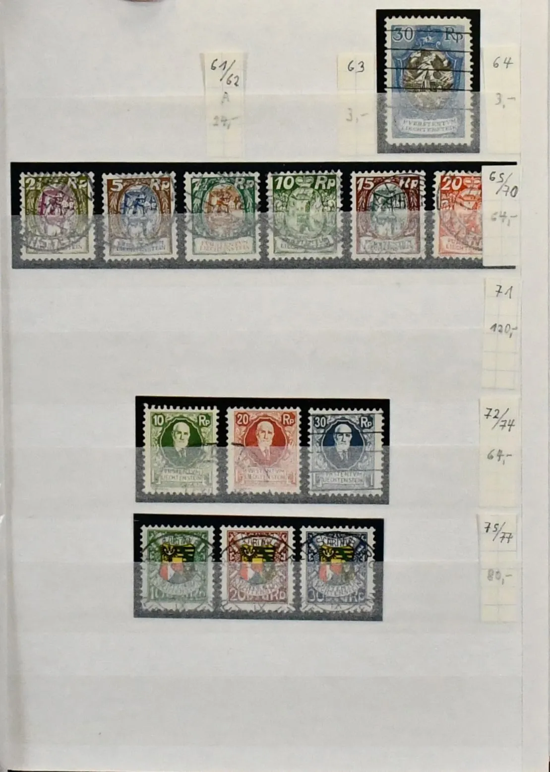 Liechtenstein, 1917/1944, sauber gestempelte Slg. besserer und gesuchter früher Ausgaben ab Nr. 4/39, mit Nr. 65/70, 72/77, 90/93, 122/24, 148, 171/79, 183/85…