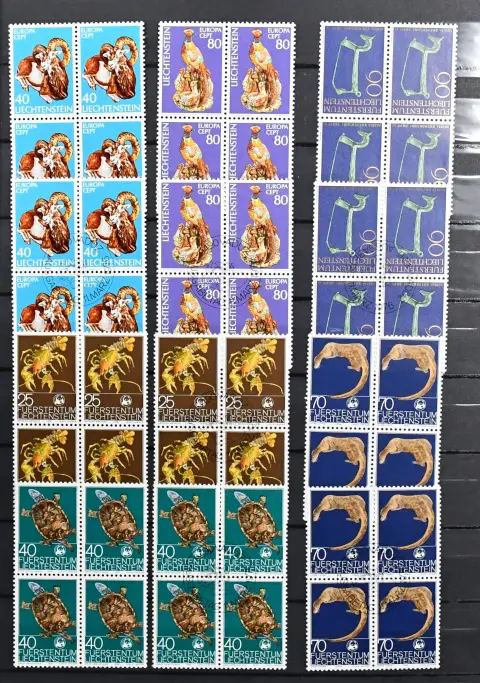 Liechtenstein, 1976/1982, Viererblock-Slg. postfrisch und mit zentr. ESST je kpl. Dazu die postfrischen Einzelwerte von 1983/1995 kpl. Mi. 2400,-