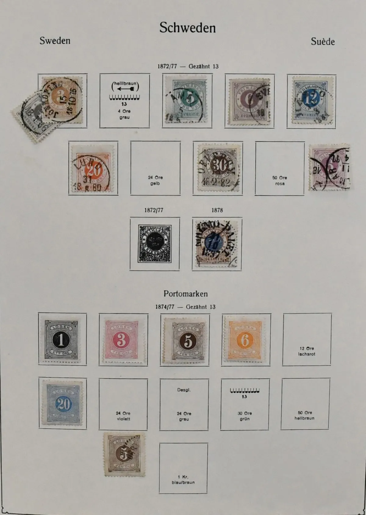 Sweden, collection of about 1500 values, initially used, from 1970 increasingly also mint, much specialized by perforations, in KABE pre-printed album and…