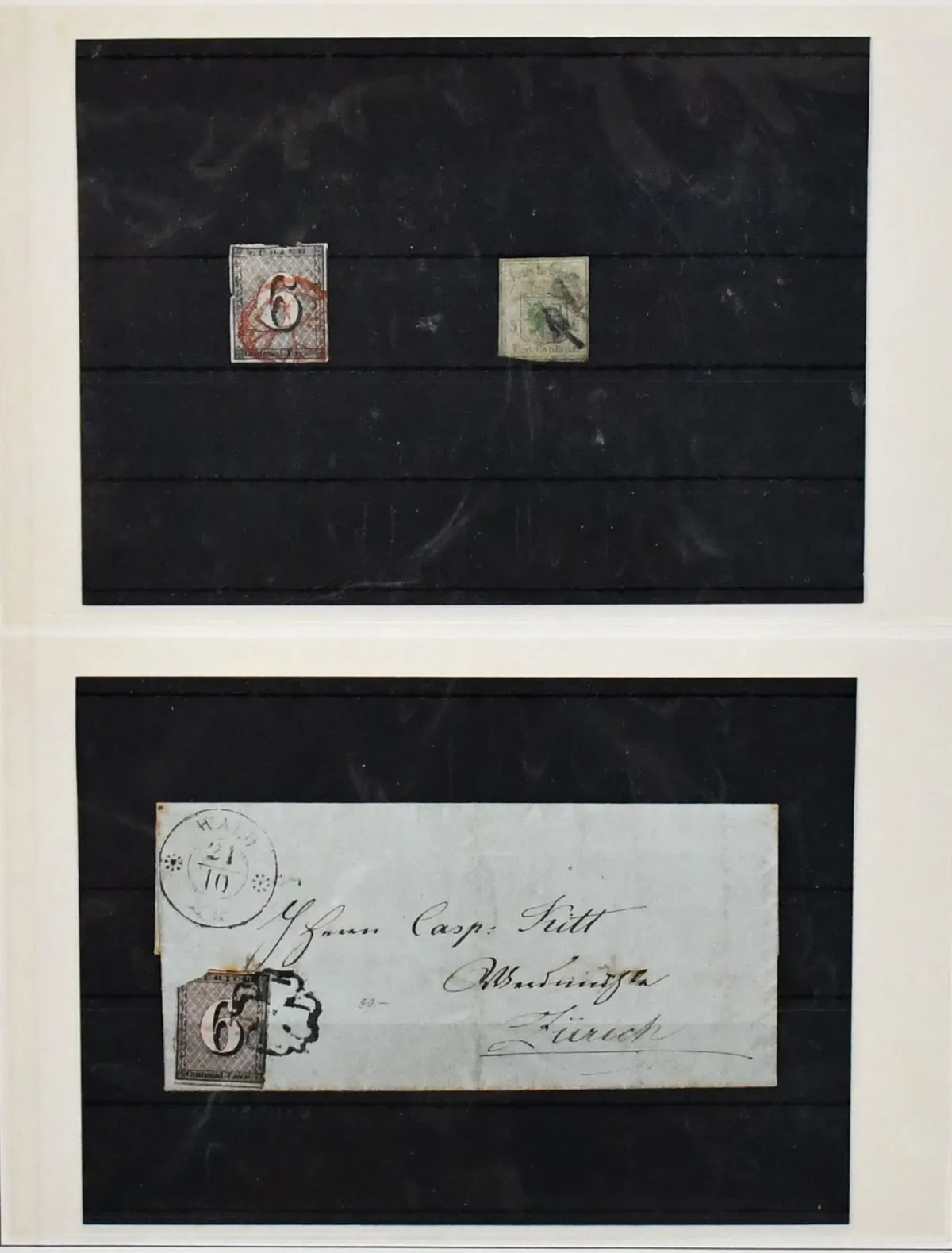 Switzerland, 1843-1920, mostly used collection in predominantly good condition on old Schaubek pre-printed pages. Including a "Zürich 6" (Mi.-Nr. 2II) on very rare letter from Wald…