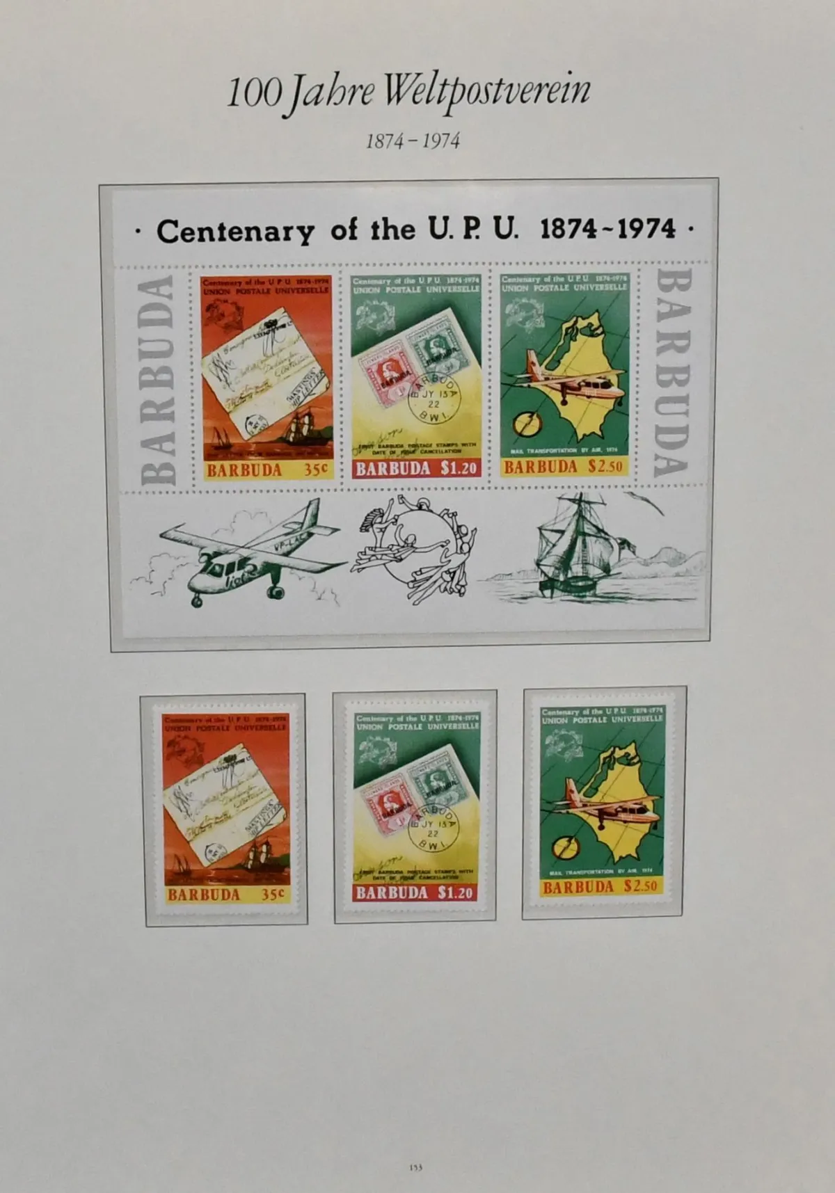 "100 years UPU", interesting subscription collection in three volumes with mint motifs and abundant overseas issues incl. blocks and KLB, including better Caribbean,…