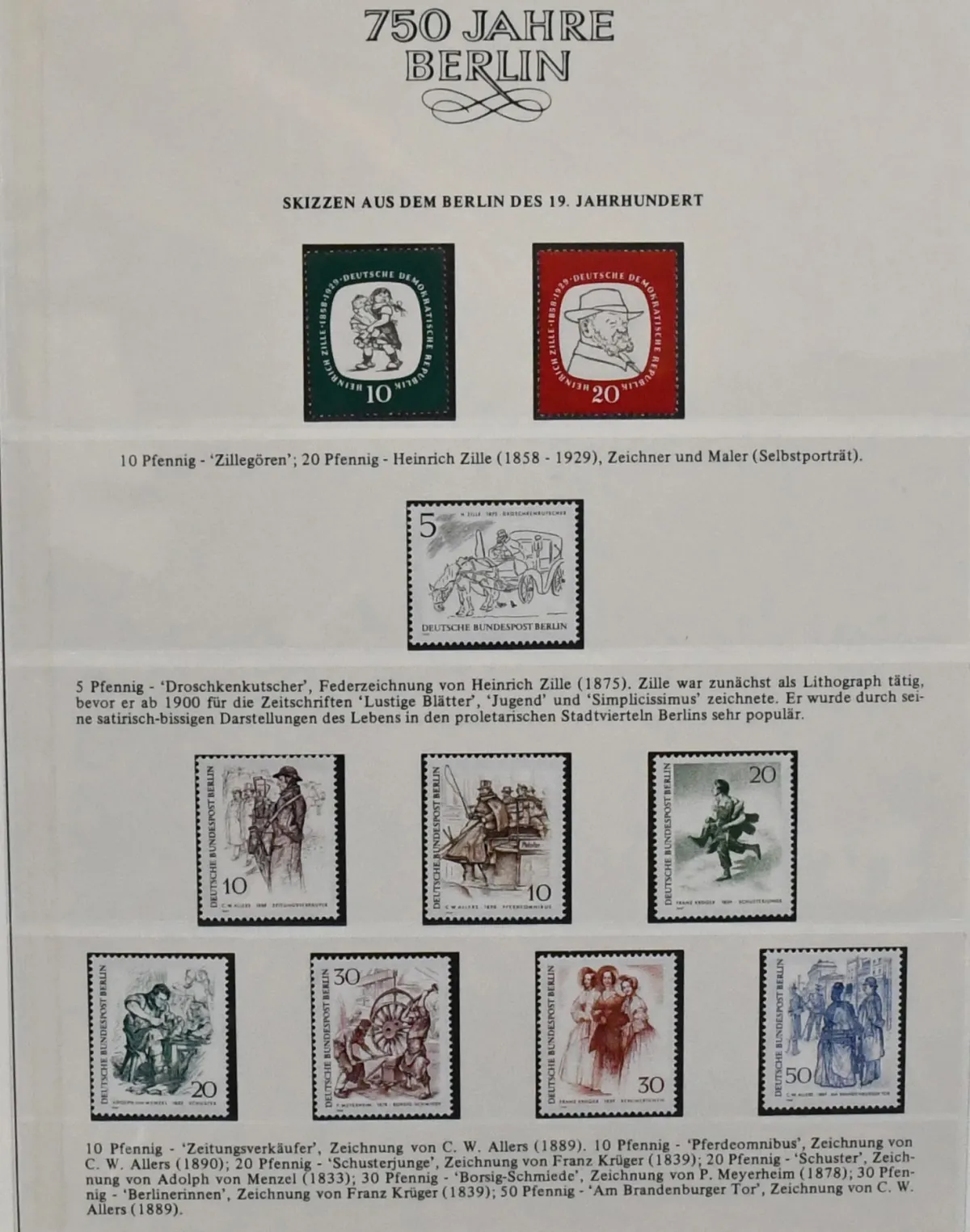 "750 ans de Berlin", collection d'abonnement Sieger non oblitérée, agrémentée de nombreux documents, dans deux albums Lindner préimprimés. Y compris entre autres Berlin n° 91/100 non oblitérés.