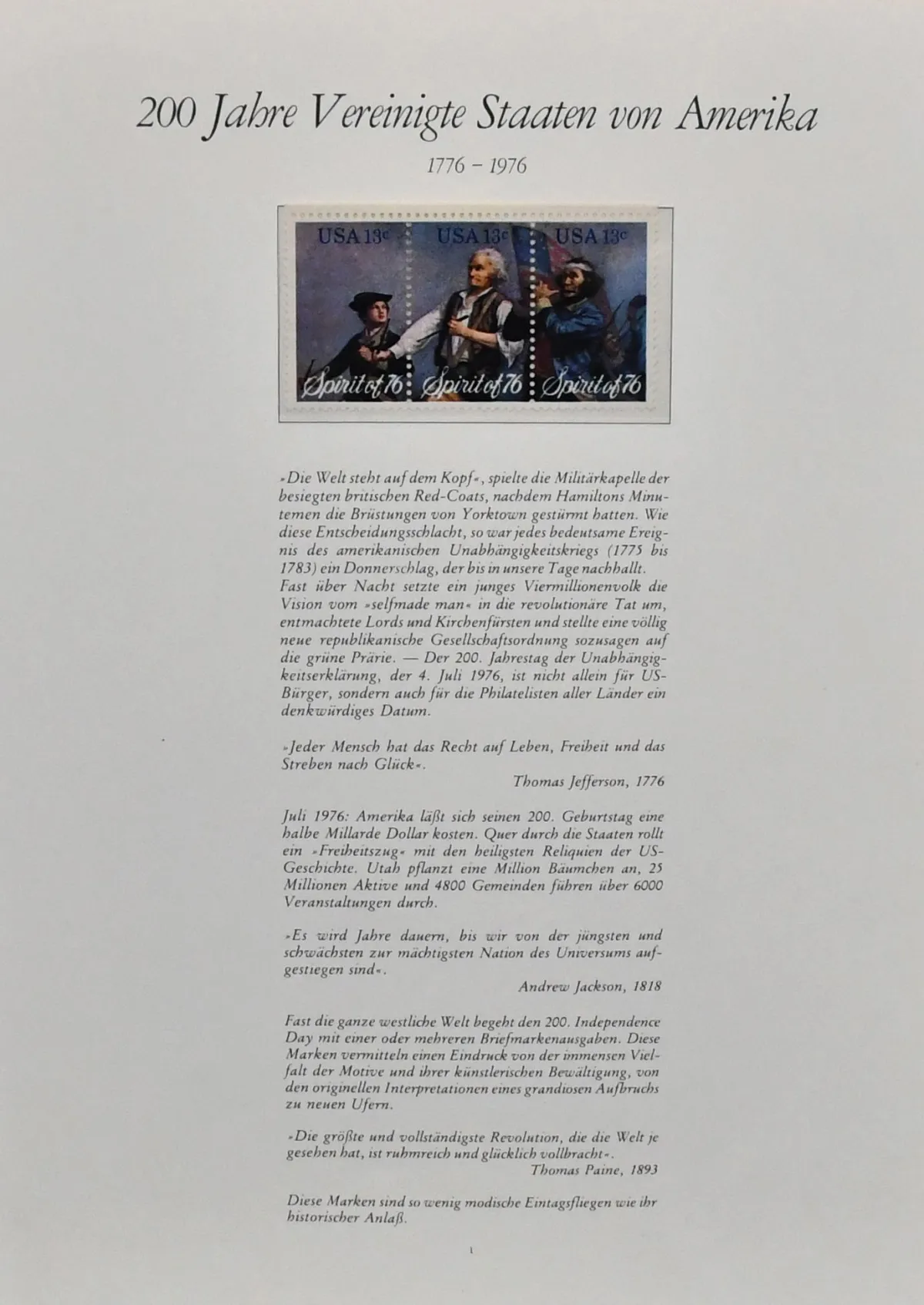 "History of the USA for the Bicentennial", subscription collection with mostly mint issues and blocks from around the world, all on 35 pages in the corresponding binder
