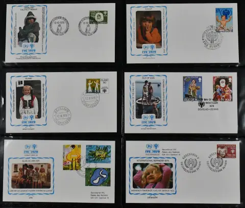 Year of the Child 1979, extensive FDC collection with 59 blocks alone (without China), many individual values incl. China, etc., in three ring binders
