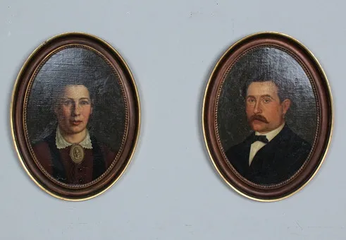 Para portretów biedermeier, XIX w., olej na płótnie.
