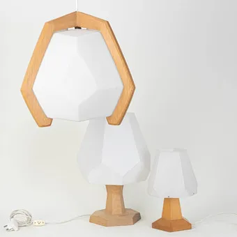 RUDOLF DÖRFLER. Two table lamps and one ceiling lamp, oak and acrylic, Germany, 1970s (3).