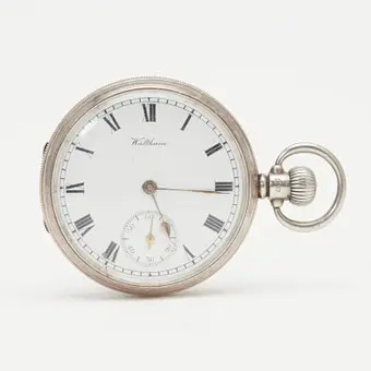 LÉPINE. Pocket watch, American Waltham Watch Co, 925 silver, circa 1913, France.