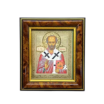 Ikona sv. Mikuláše v dřevěném rámu.