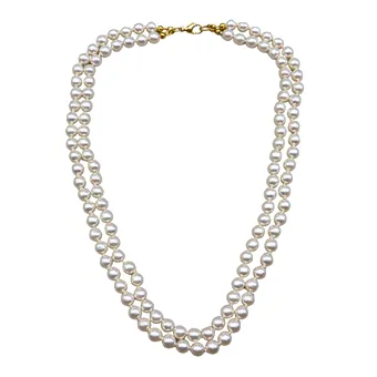 Collier de perles double rang avec fermoir en or jaune 333.