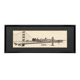 Marin Tang, print, "San Francisco skyline with Golden Gate Bridge", signed