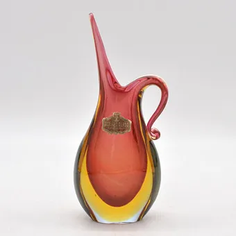 MURANO DESIGNERVASE, STUDIOGLAS, SOMMERSO, ITALIEN, UM 1950, MIT ETIKETT.