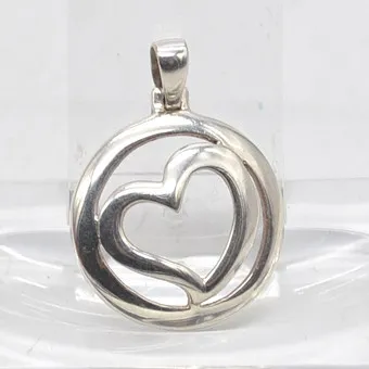 SMYKKEFORM, DESIGNER COLLIER ANHÄNGER, HERZ IN EINEM KREIS, STERLINGSILBER, SMK GESTEMPELT, DÄNEMARK, VINTAGE.