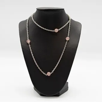 Collier en argent sterling 925 et perles de quartz rose.