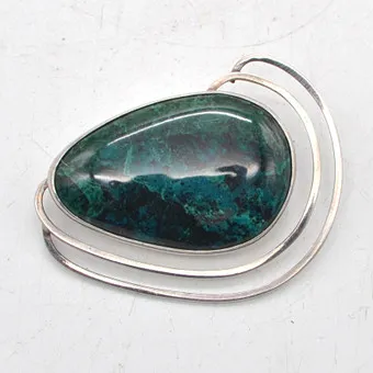 Broche designer avec pierre d'Eilat, forme goutte, argent sterling, Israël, 20e siècle.