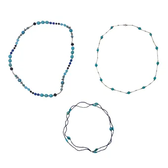 3-TEILIGES HALSKETTEN-SET MIT BLAUEN PERLEN.