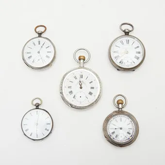 Konvolut Taschenuhren für Bastler, Silber, um 1900. (5).