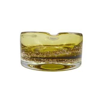 CENDRIER, VERRE ARTISTIQUE, VERT OLIVE.
