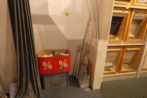 Bundle of fabrics, mushroom poles and roller blinds