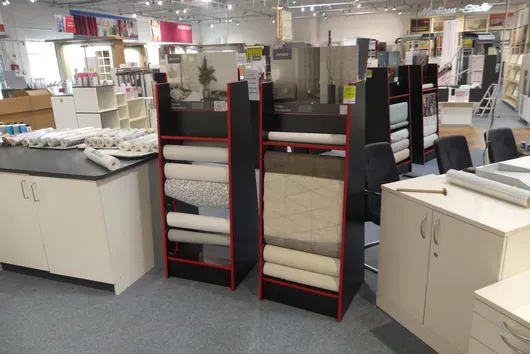2x display stands, with contents (non-woven wallpaper)