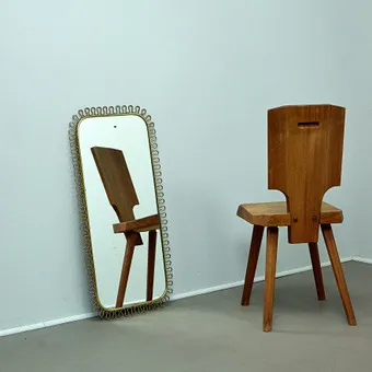 WALL MIRROR, brass and glass, 1940s–1950s.