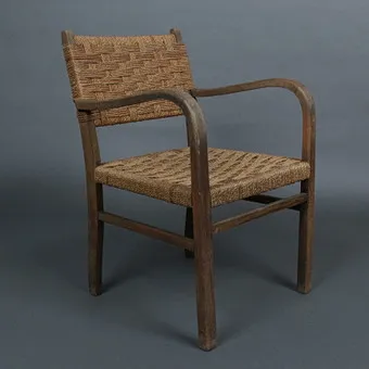 ERICH DIECKMANN. VE STYLU. Lounge chair / židle, buk, provazové pletivo, 50. léta, Německo.