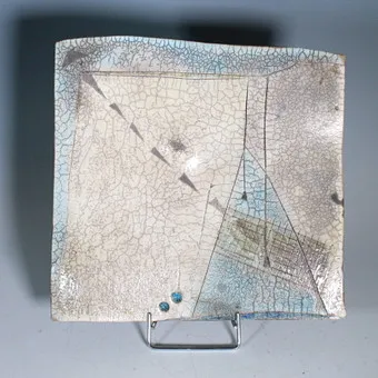 UNKNOWN ARTIST. Wall ceramic, '' craquelure lines '' 1970s.