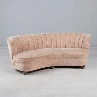 Cocktailsofa / Couch, Holz, Velourstoff, 1940/50er Jahre.
